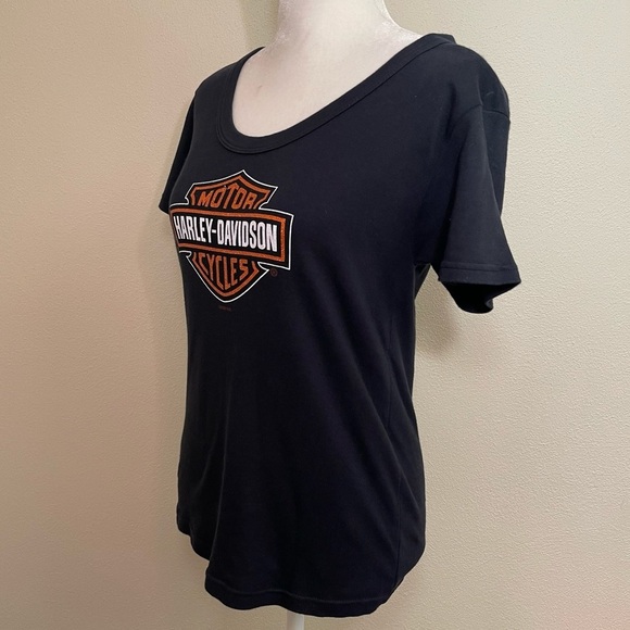 Harley-Davidson Black T Shirt Orange Glitter Bar And Shield Logo Size XL - Picture 3 of 15